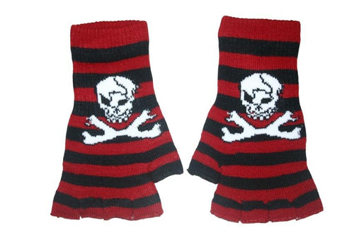 Black and Red Skull Fingerless Gloves - Accessories