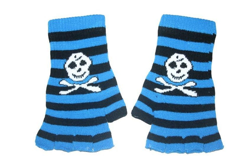 Black and Blue Skull Fingerless Gloves - Accessories