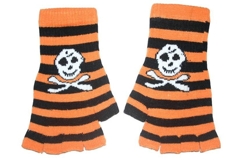 Black and Orange Skull Fingerless Gloves - Accessories