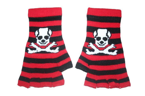 Black and Red Skull Fingerless Gloves - Accessories