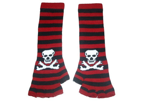 Black and Red Skull Arm Length Fingerless Gloves - Accessories