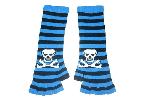 Black and Blue Skull Arm Length Fingerless Gloves - Accessories