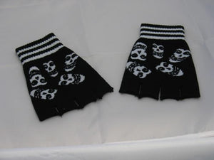 Black and White Ghoul Faces Fingerless Gloves - Accessories