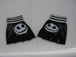 Black and White Jack and Cobwebs Fingerless Gloves - Accessories