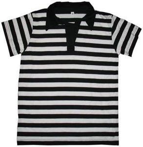 Black and White Striped Polo Shirt - Tops