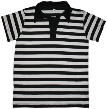 Black and White Striped Polo Shirt - Tops