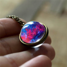 Load image into Gallery viewer, Nebula Galaxy Double Sided Pendant Necklace Glass Art Picture Handmade Statement Universe Planet Jewelry Necklace - 