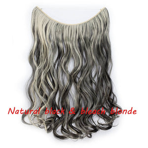 S-noilite 20 inch Invisible Wire No Clip One Piece Halo Hair Extensions Secret Fish Line Hairpieces Wave Straight Synthetic - 