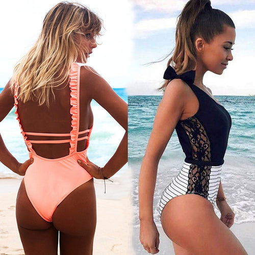 Sexy One Piece Swimsuit Women 2019 Summer Beachwear Lace One Shoulder Swimwear Bathing Suits Bodysuit Monokini Swimsuit - 