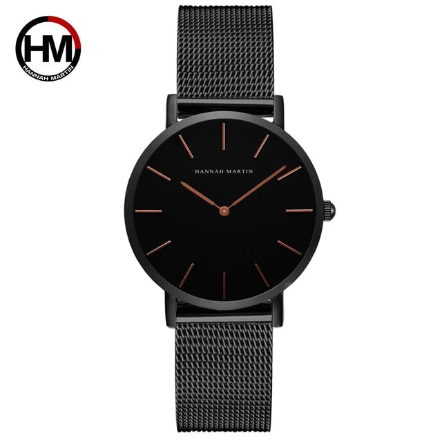 Japan Quartz Movement High Quality 36mm hannah Martin Women Stainless Steel Mesh Rose Gold Waterproof Ladies Watch Dropshipping - 