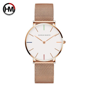 Japan Quartz Movement High Quality 36mm hannah Martin Women Stainless Steel Mesh Rose Gold Waterproof Ladies Watch Dropshipping - 