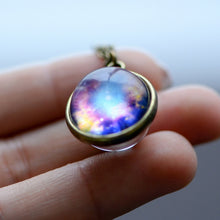 Load image into Gallery viewer, Nebula Galaxy Double Sided Pendant Necklace Glass Art Picture Handmade Statement Universe Planet Jewelry Necklace - 